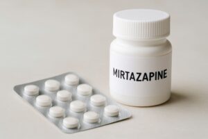 Mirtazapine medicatie in stripverpakking op een lichte achtergrond, informatiegids